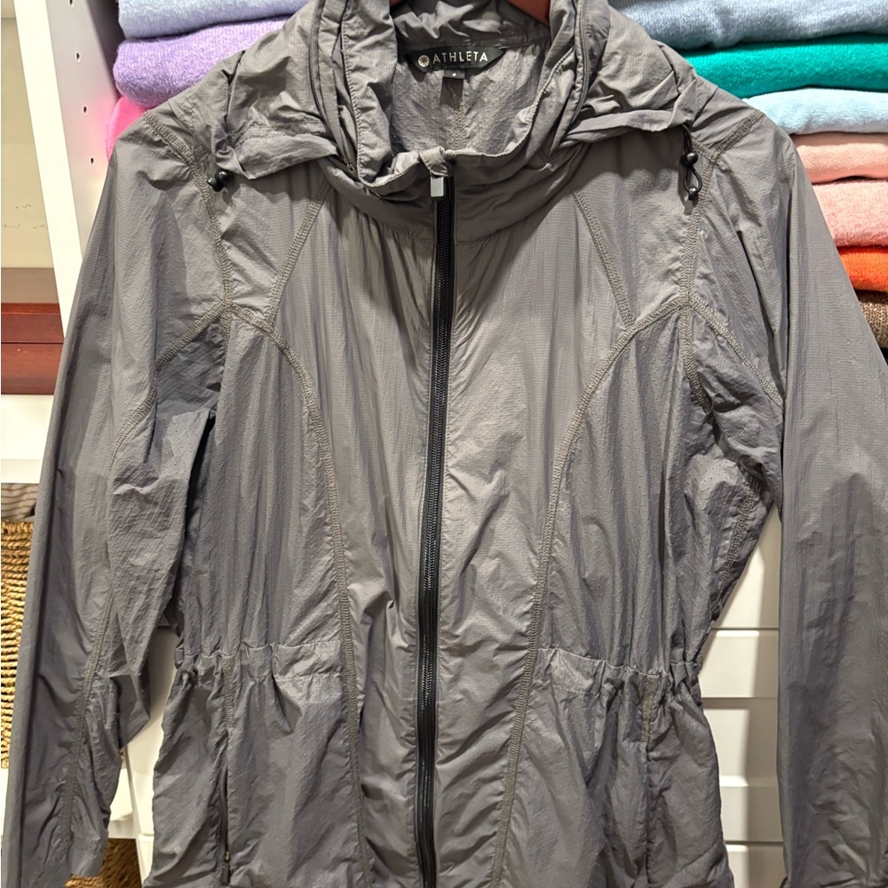 Athleta Gray Hooded Utility Windbreaker Jacket